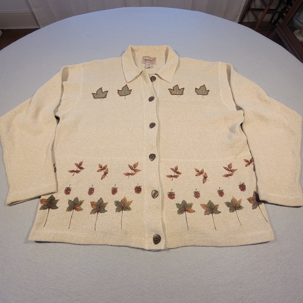 VTG Woolrich Autumn‎ Leaf Button Cardigan Women's Large Cottage Fall Hong Kong